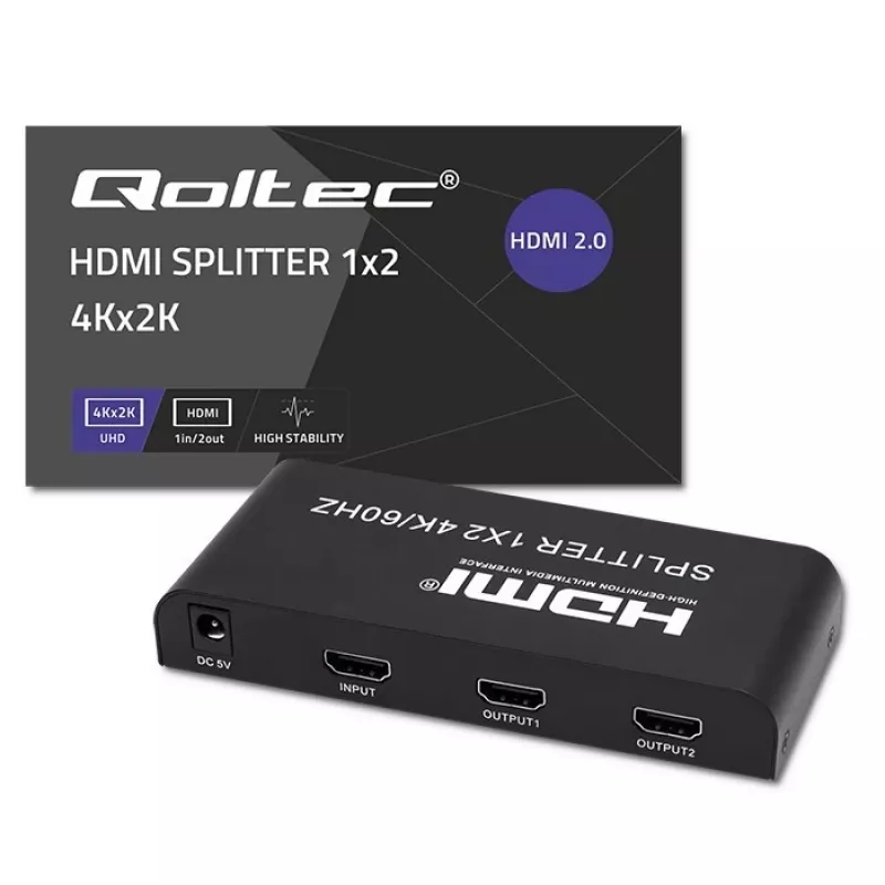 Qoltec 51797 Splitter HDMI ativo 2 x HDMI 4K x 2K | 6 Gb/s | 60 Hz
