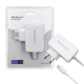 Fonte de alimentação QOLTEC 51039 65W AC-to-DC 220–240V 20.3V/3.25A Type-C branco, cabo de 1,7 m