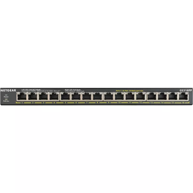 NETGEAR GS316PP Unmanaged Gigabit Ethernet (10/100/1000) Power over Ethernet (PoE) Preto