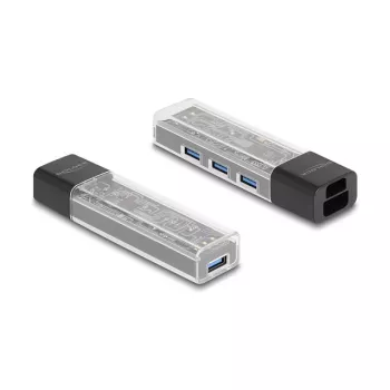 Hub USB 3.2 Gen 1 (3.1 Gen 1) DELOCK 4 portas com host Type-A + Type-C (5000 Mbit/s) preto/transparente