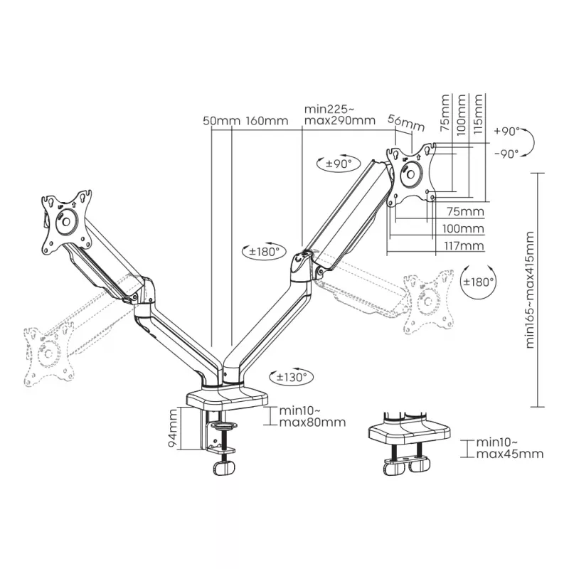 Suporte de secretária Sbox LCD-S024-2 (17-32/2x2-9kg/100x100)