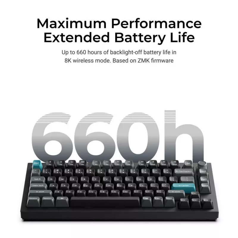 Teclado mecânico Keychron Q1 Ultra 8K — layout 75%, USB + RF sem fios + Bluetooth, RGB, preto
