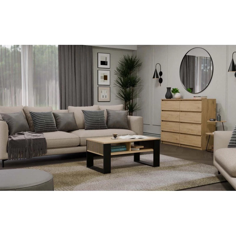Mesa de centro top e shop STOLIK KAWOWY ŁAWA MODERN 2P fina carvalho Artisan ripas pretas