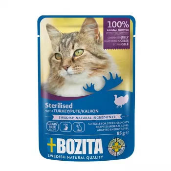 BOZITA sterilised pedaços em gelatina com peru comida húmida para gatos, 85 g
