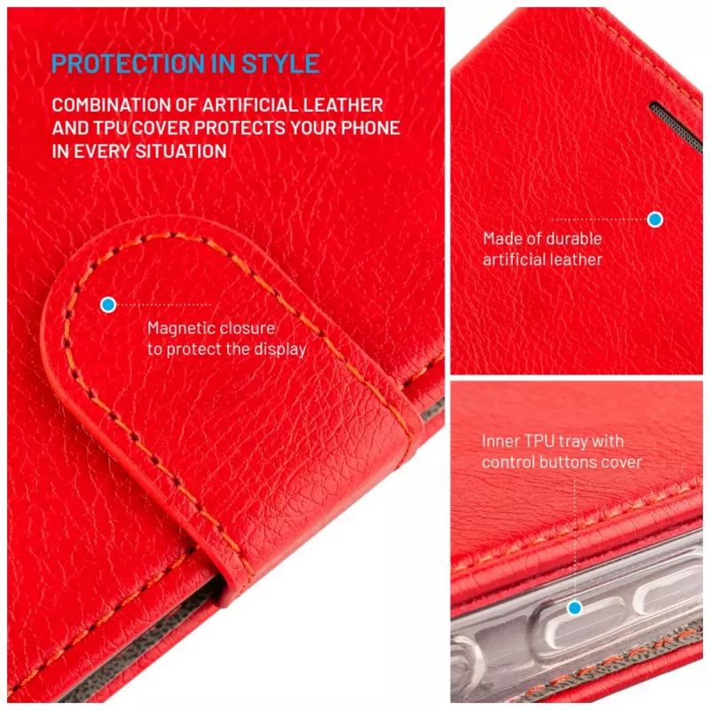 Capa de livro em pele FIXED para Samsung Galaxy A36 5G – vermelha, proteção frontal e traseira, recortes precisos