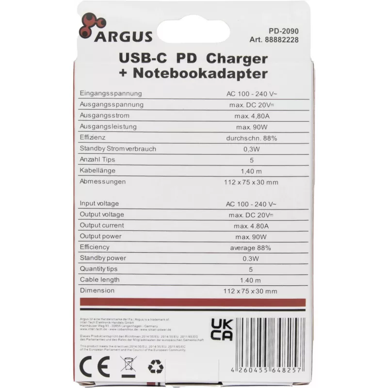 Carregador Inter-Tech PD-2090 smartphone preto AC interior