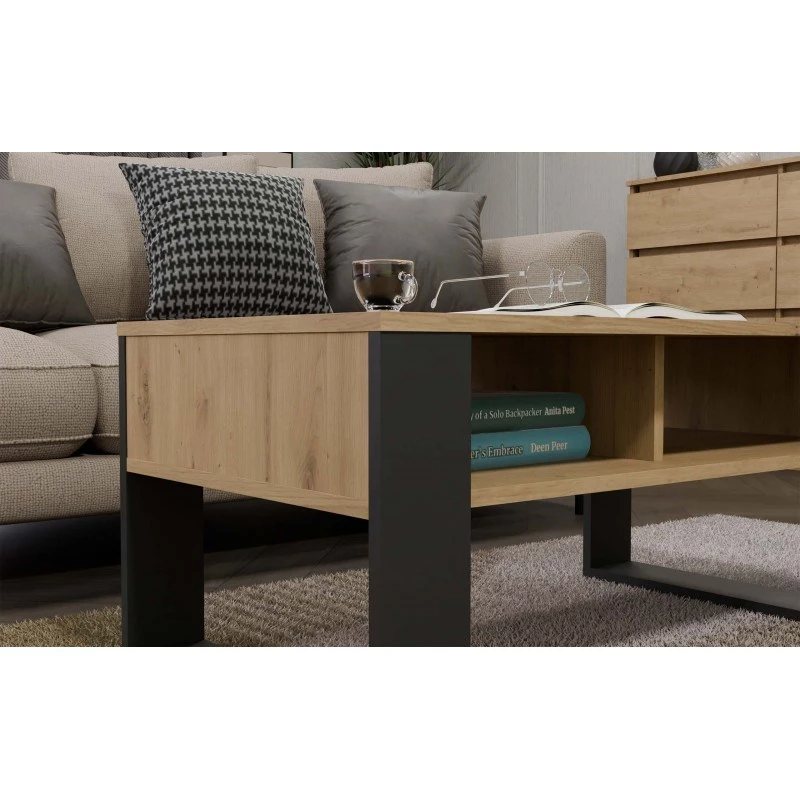 Mesa de centro top e shop Modern 90×58×50 cm, estrutura antracite, prateleiras em carvalho Artisan mate