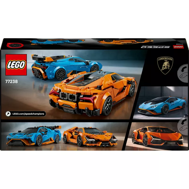 Conjunto LEGO Speed Champions 77238 — Lamborghini Revuelto & Huracán STO, 607 peças, 2 minifiguras, idade recomendada 10+