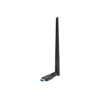 Placa de rede interna LANBERG NC-1200-WIE — adaptador USB Wi-Fi dual band, RTL8812BU, até 1200 Mbit/s, antenas externas 2x2 (5 dBi), preto