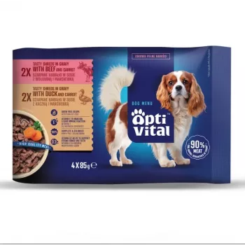 OptiVital Saquetas – Alimento completo para cães adultos pato/vaca 4x85g