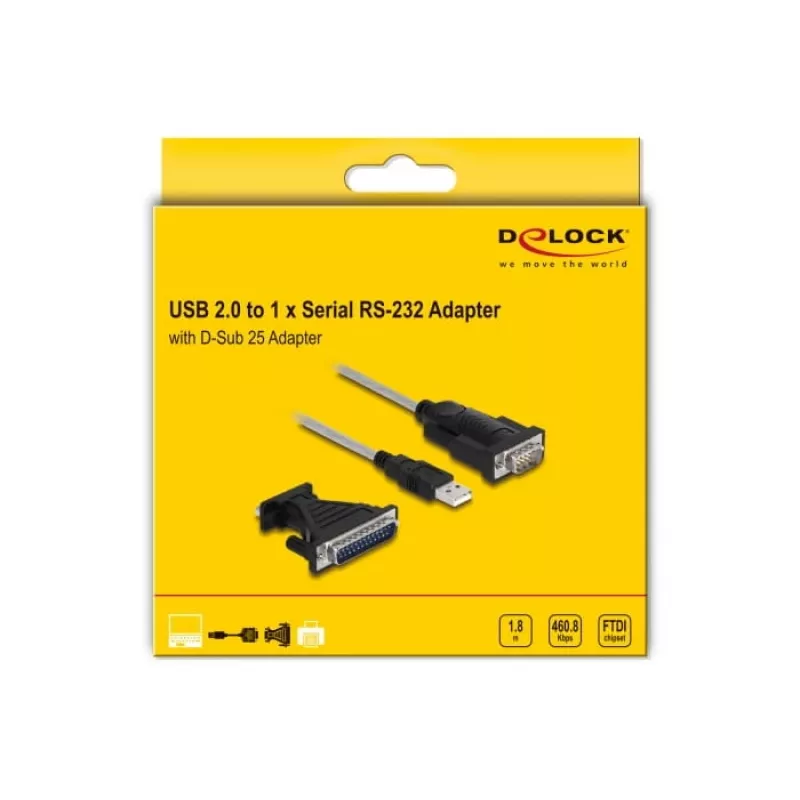 Adaptador DeLOCK USB 2.0 Type-A para série RS-232 D-Sub 9 + D-Sub 25
