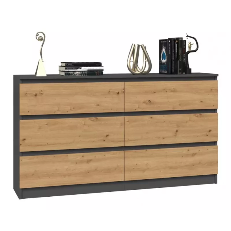 Cómoda Top e Shop M6 140 ANT/ART, 6 gavetas, antracite carvalho, 1380×750×400 mm