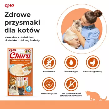 INABA Churu Receita de Frango com Vaca - Petiscos para gatos - 4x14 g