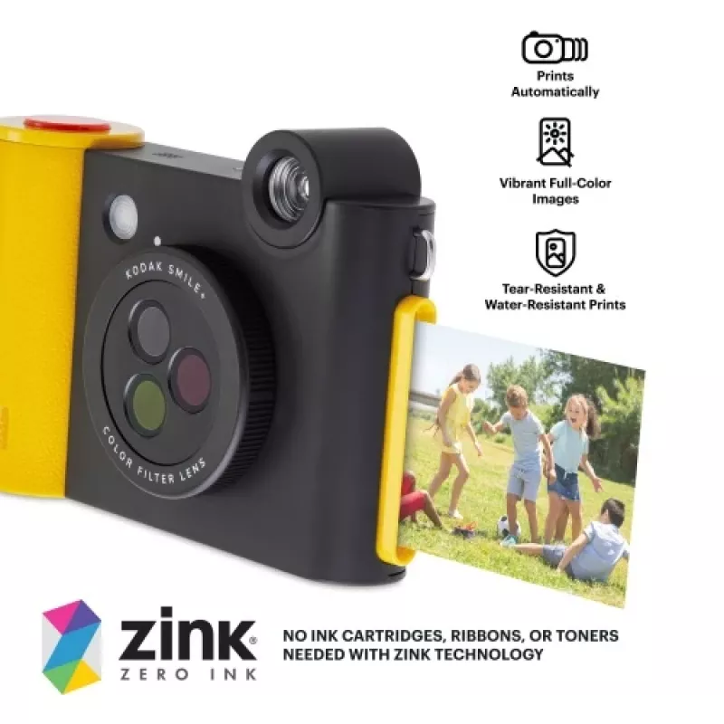 Máquina fotográfica instantânea Kodak SMILE+ 2x3 preta — máquina fotográfica instantânea portátil com impressões 2×3