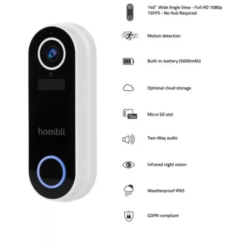 Campainha inteligente Hombli 2 (branco) + campainha