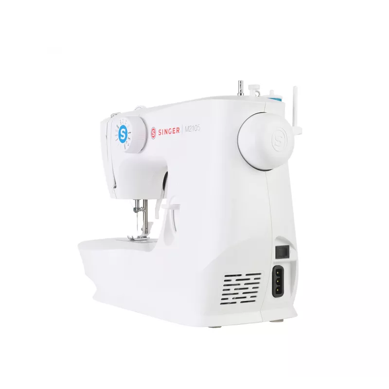 Máquina de costura semiautomática SINGER M2105 – 8 pontos, casa de botão em 4 passos, braço livre, elétrica, branca
