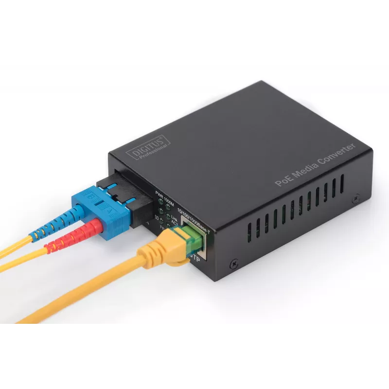 Conversor de mídia Gigabit PoE Digitus, RJ45 / SC, MM, PSE