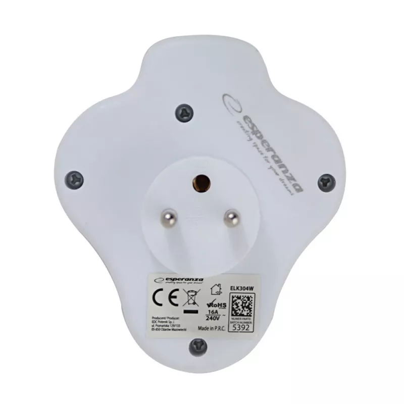Esperanza ELK304W repartidor elétrico, 3 tomadas com interruptor, branco