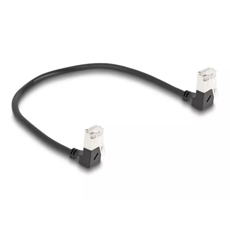 Cabo de rede DeLOCK RJ45 Cat.6A S/FTP fino 90° angular para baixo 0,25 m preto