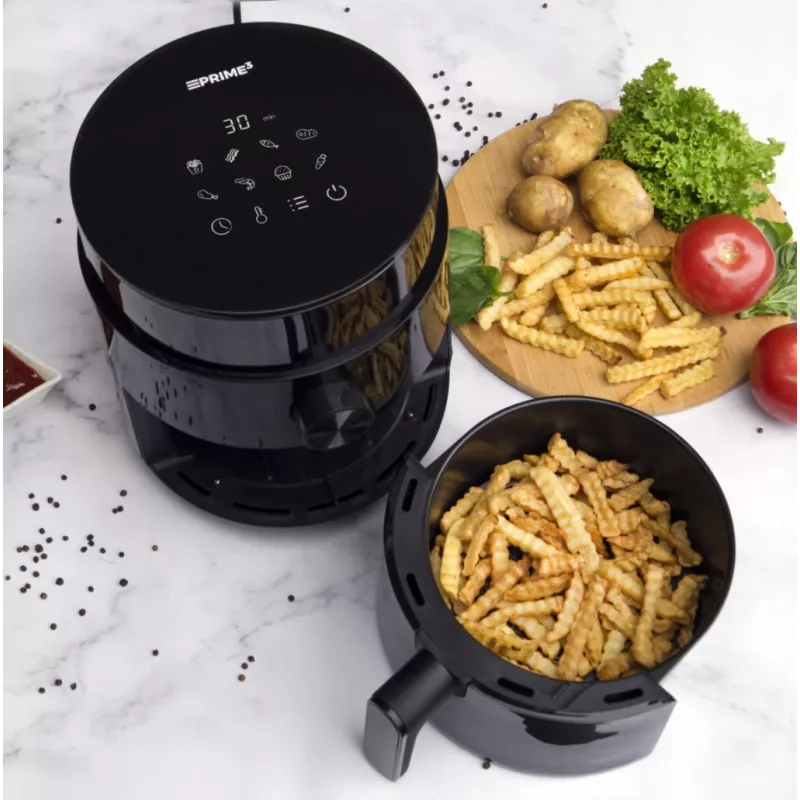 Fritadeira de ar quente PRIME3 SAF31 – 2,5 L, 1200 W, fritadeira de ar quente sem óleo, preta