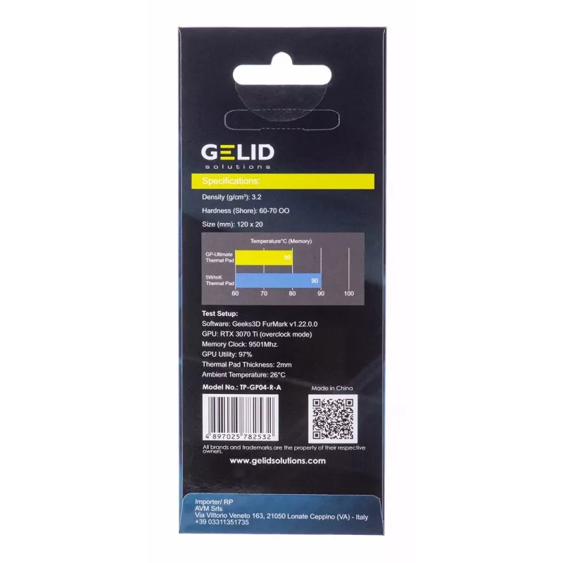 Pad térmico Gelid TP-GP04-R-A 120×20×0,5 mm, densidade 3,2 g/cm³, cinzento