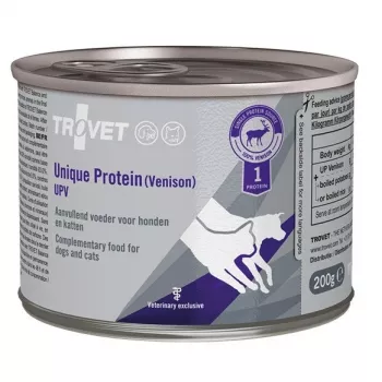 Comida húmida TROVET Unique Protein UPV Venison 200 g — comida húmida complementar para cães e gatos adultos, sem cereais, sem açúcar
