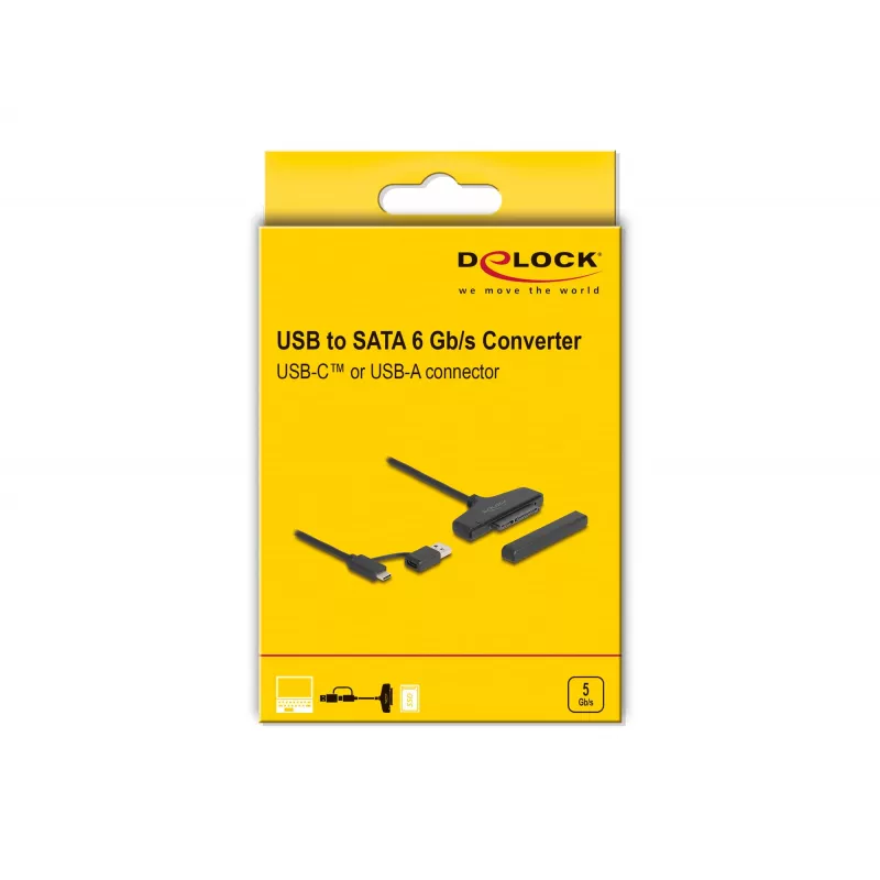 Conversor USB para SATA DeLOCK 6 Gb/s USB Type-C Type-A 0,3m