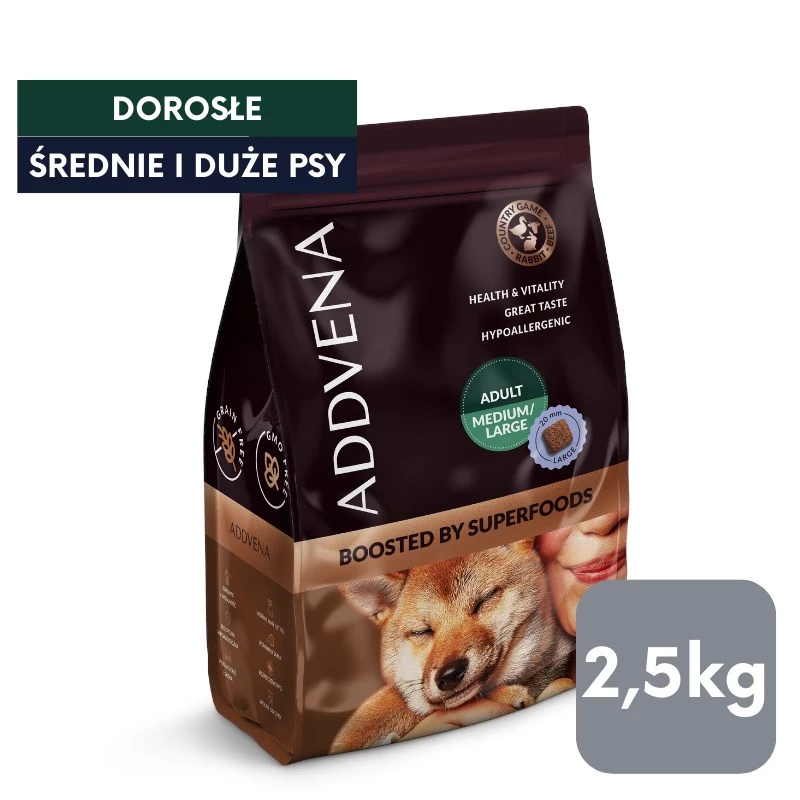 ADDVENA Boosted by superfoods Adult Medium/Large Beef - ração seca para cães - 2,5 kg