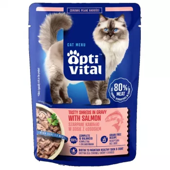 OPTIVITAL Tasty shreds em Molho com Salmão - Alimento Húmido para Gatos - 85g