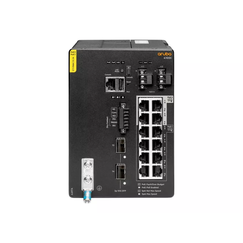 Hewlett Packard Enterprise HPE Aruba 4100i - Switch - 8 x 10/100/1000 (PoE Classe 4) + 4 x 10/100/1000 (PoE Classe 6) + 2 x SFP+ - montagem em calha DIN - PoE Classe 4 / PoE Classe