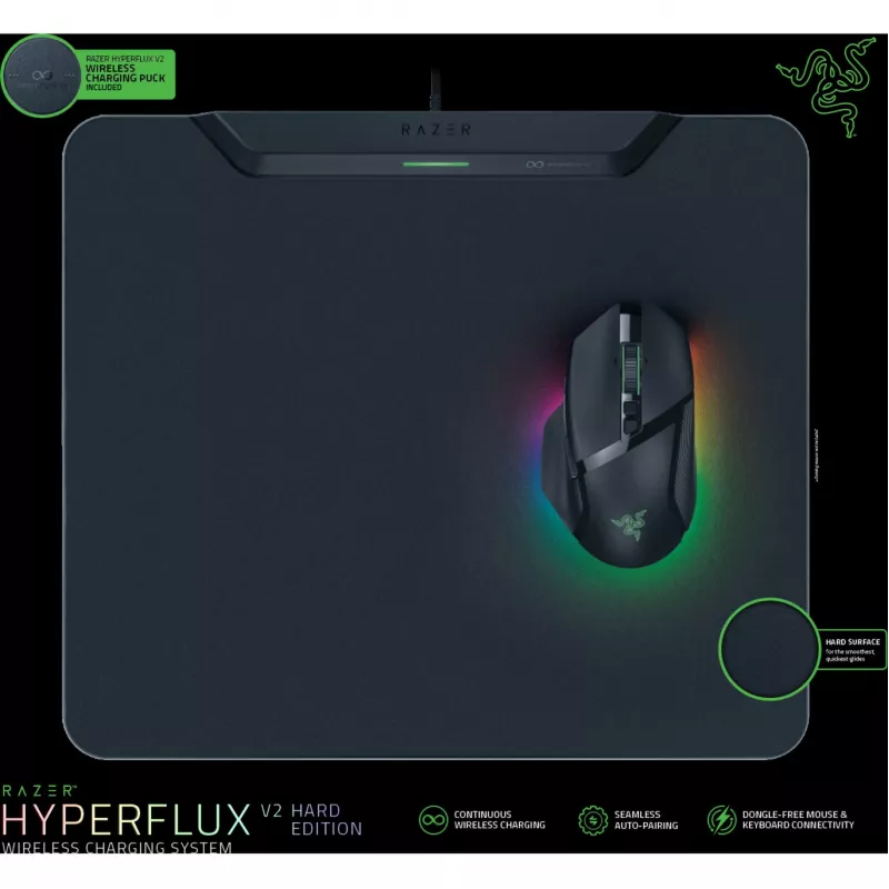 Razer | Tapete de rato gaming sem fios com base de carregamento, Hard Edition | HyperFlux V2 Wireless Charging System | Tapete de rato gaming | 360 x 311 mm | preto