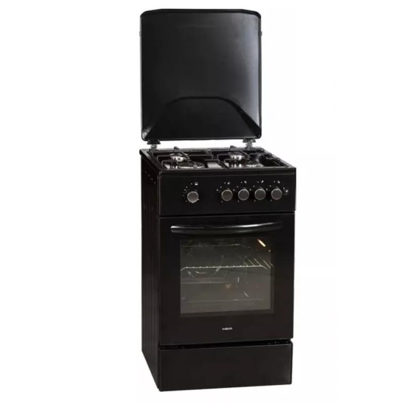 Fogão a gás MPM MPM-56-KGF-21/B — 4 bicos aço inoxidável, forno 54 l, controlo por botões