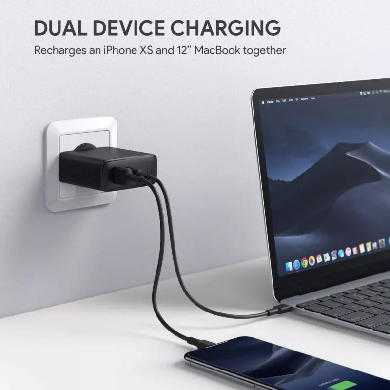 Carregador de parede PA-D3 2xUSB Power Delivery (1xUSB+1xUSB C) 5,4A 60W Dynamic Detect