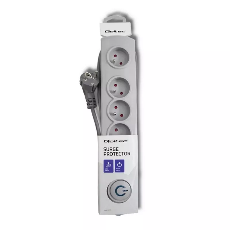Proteção contra sobretensões Qoltec 50272 cinzento 5 tomadas AC 230V 3m