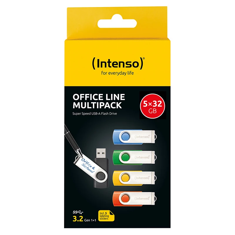 Intenso Office Line Pen USB 32 GB, USB-A 3.2 Gen 1, multipack de 5, multicolor
