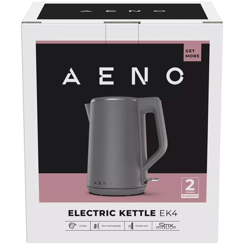 Chaleira elétrica AENO EK4: 1850-2200W, 1,5L, Strix, parede dupla, exterior frio, desligamento automático, proteção contra funcionamento a seco