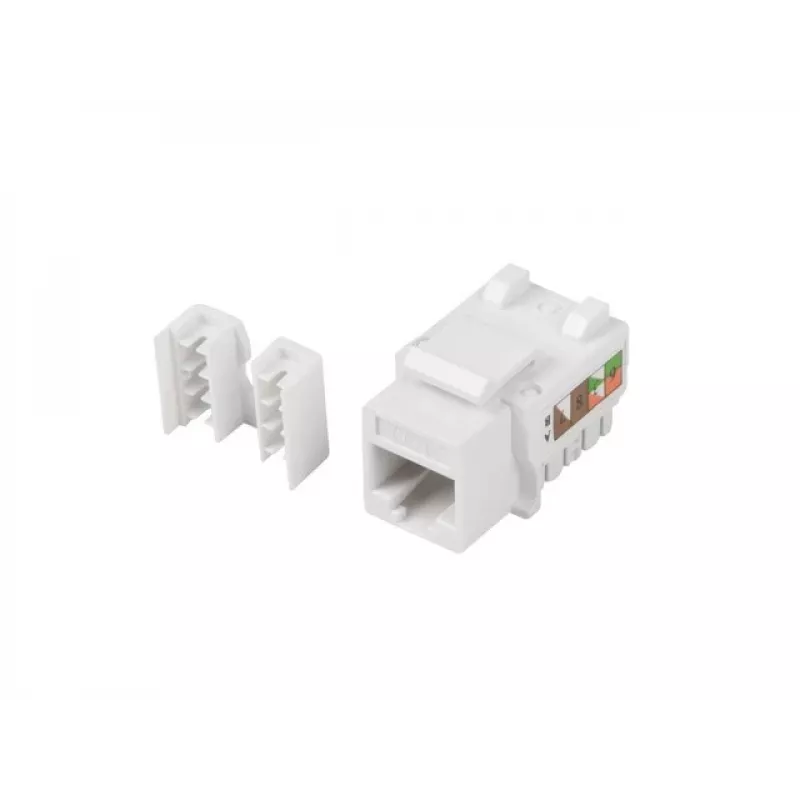 Módulo Keystone LANBERG KSU6-1090, Cat6 U/UTP plano, ficha RJ-45 para conector fêmea LSA, AWG 22/26, 14.5×16.1 mm, branco