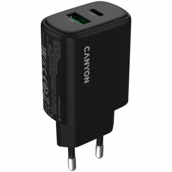 Carregador CANYON OnCharge 250 25W 1xPD 1xQC EU Preto