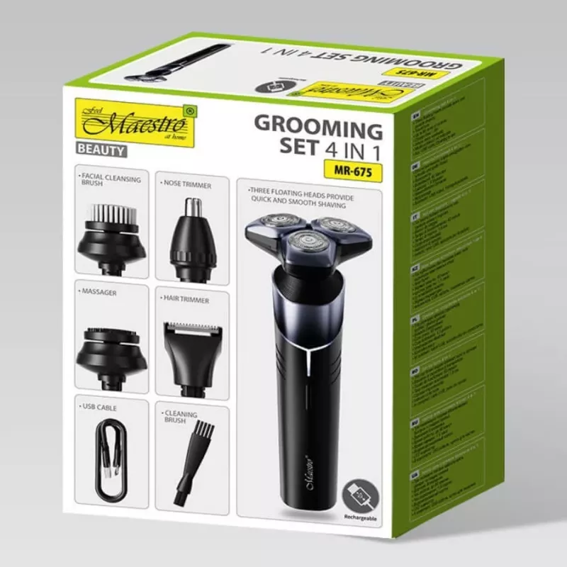 Conjunto de barbear elétrico 5-em-1 recarregável à prova de água Maestro MR-675 com função de carregamento USB