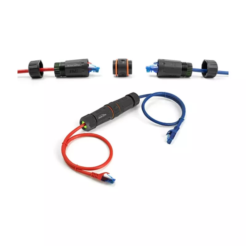 DeLOCK 88144 Conector de cabo impermeável IP68 RJ45 fêmea para fêmea Cat.6A com rosca M20, preto