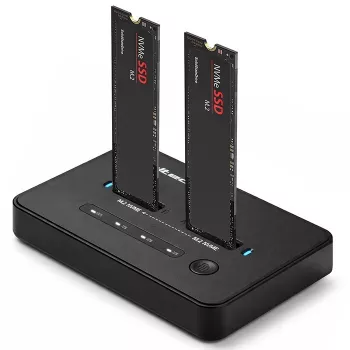 Docking station QOLTEC 52366 — dual M.2 NVMe PCIe SSD, USB-C 20Gb/s, suporta até 2×8TB, clonagem offline