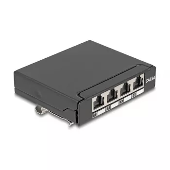 Patch panel DELOCK Mini Desktop RJ45 4 portas Cat.6A blindado preto, metal, 90×22×93 mm