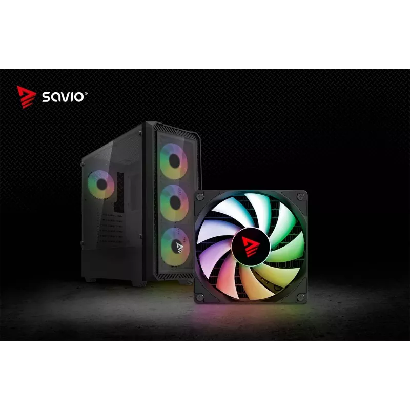 Savio Noctis Glass RGB Cube caixa para PC, ATX/Micro-ATX/Mini-ITX, frente de vidro temperado, ventoinhas RGB, preta