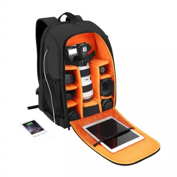 Mochila Puluz PU5011B impermeável preta — bolsa para câmara/acessórios, mochila de proteção compacta