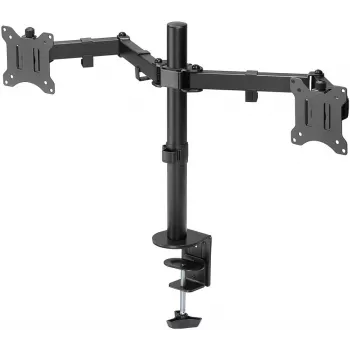 Braço de monitor Goobay Dual Flex - ecrã 17-32 polegadas - montagem em mesa VESA 75 e 100 mm - rotativo, orientável e inclinável - suporte de altura ajustável - carga máxima