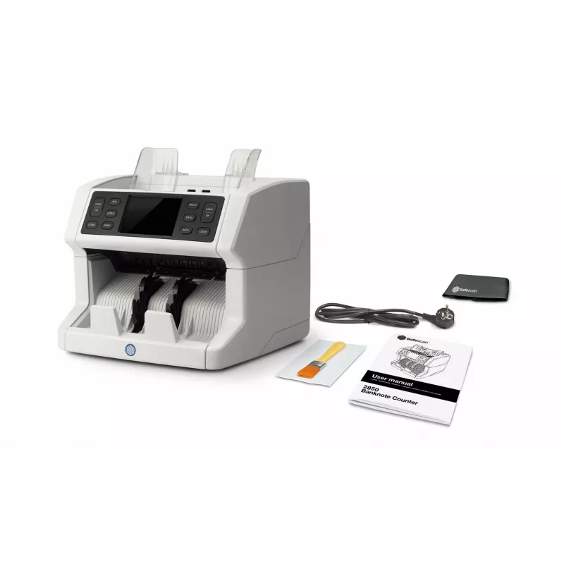 Safescan 2850 contador de notas com deteção de falsificações (UV, magnético, tamanho), 1500 notas/min, ecrã tátil, branco