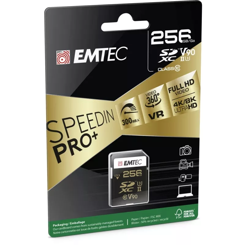 Cartão de memória Emtec 256 GB UHS-II SpeedIN Pro+