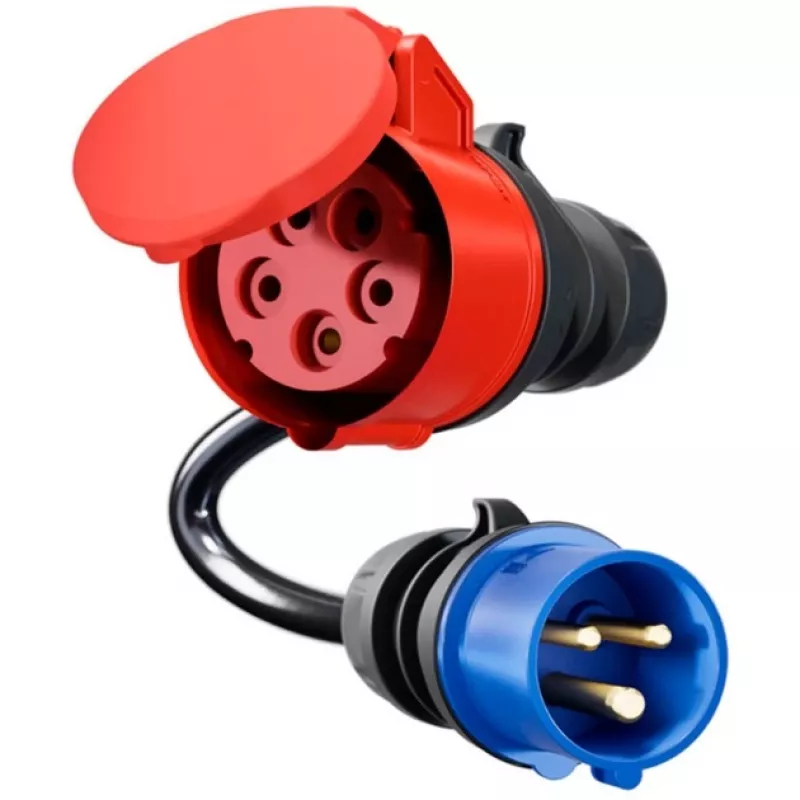 go-e CH-04-31 adaptador para Gemini flex 11 kW, CEE vermelho 16 A trifásico para CEE azul 16 A, IP55, 0,3 m, preto