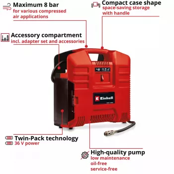 Compressor de ar Einhell TE-AC 36/8 130 l/min 8 bar bateria