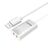 Conversor de áudio Unitek Y-247A, prateado, conector USB Type-A, compacto 12×28×46 mm